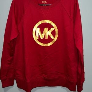 Michael Kors Bold Red Crewneck Sweater with Gold Emblem